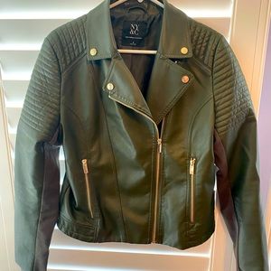 Faux leather Moto Jacket, Sz M, Olive Green